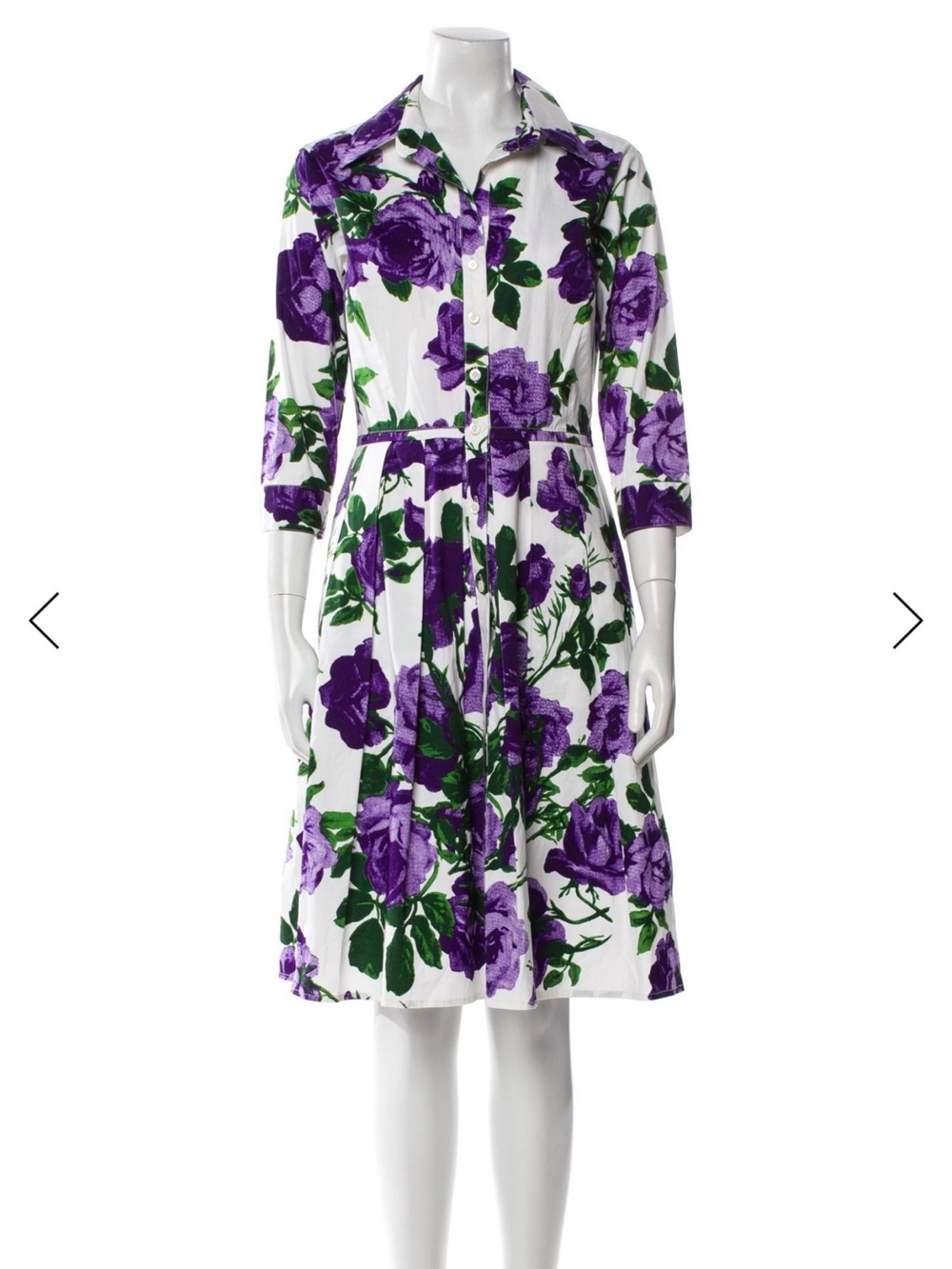 SAMANTHA SUNG White Midi Shirt Dress with Purple Floral Print